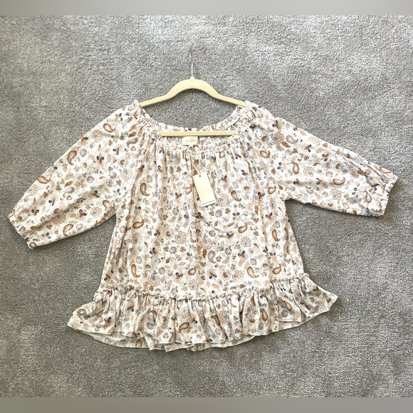 MELLODAY Floral Print Women's Top - Cream and Brown - Picture 3 of 4